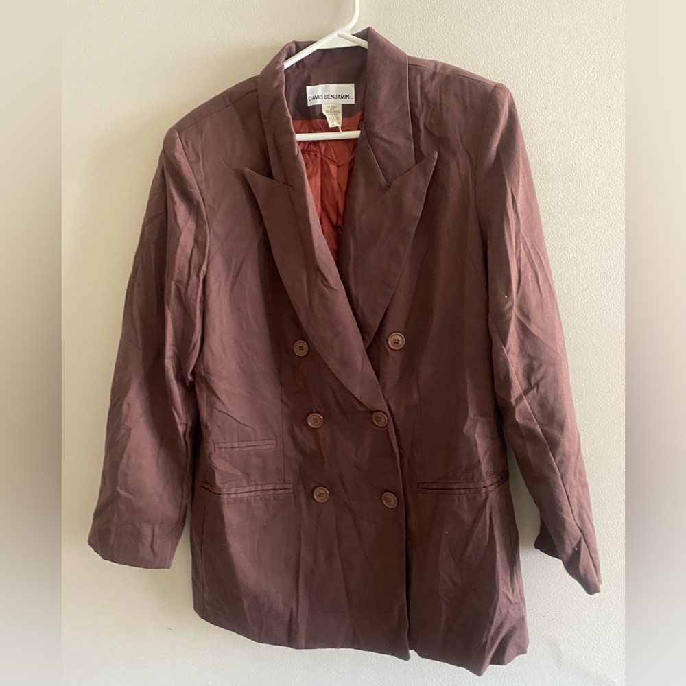 David Benjamin Women’s Double Button Brown Blazer Size 14